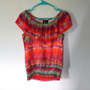 New Directions S Polyester Tie-Dye Blouse